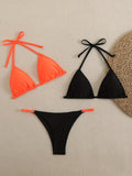 Women's Color Block Halter Triangle Bikini - Ruched Swimsuit, Sexy Beach Vacation Swimwear
