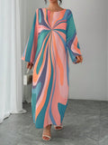 Women's Long Sleeve Print Maxi Dress, Elegant Casual Resort Style, Perfect for Vacation Wear