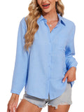 Womens Button Down Shirts Classic Long Sleeve Collared Casual Blouses Tops with Pocket