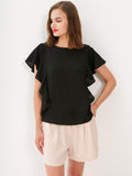 Women's Cap Sleeve Floral Top Casual Loose Ruffle Boho Blouse
