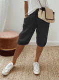 Women's Cropped Pants with Elastic Waistband, Diagonal Side Pockets, and Faux Drawstring