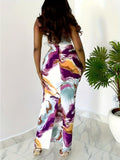 Womens Purple and Orange Marble Print Spaghetti Strap Square Neck Bodycon Maxi Dress