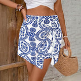 Women's Floral Print Wrap Skirt, High Waist Casual Mini Skirt, Summer Beach Vacation Sarong Skort for Daily and Travel