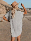 Women's Striped Print Twist-Front Short Sleeve Shirt Tunic with Side Slits for Casual Everyday Wear