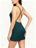 Spaghetti Straps Sequins V Neck Homecoming Dresses Tight Sparkly Short Prom Dress Ruched Sexy Bodycon Mini Dress
