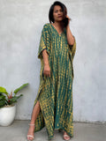 Women Kaftan Dresses Plus Size V-Neck Batwing Sleeves Beach Cover Up Boho Print Mumu Dress
