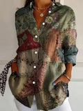 Vintage Floral Women's Long Sleeve Button Down Boho Shirt Classic Collar Versatile Top for Casual Attire, Relaxed Fit
