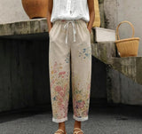 Women's Capri Pants with Pocket Linen Cotton Like High Waist Flowy Elastic Loose Fit Travel Summer Boho Gauze Pants