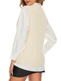 Womens V Neck Sleeveless Sweater Vest Cable Knit Casual  Ribbed Preppy Pullover Tops