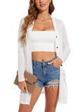 Spicy Sandia Women's Lightweight Button Down Sheer Summer Cardigans Open Front Long Sleeve Solid Kimono White XXL