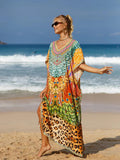 Women Kaftan Dresses Plus Size V-Neck Batwing Sleeves Beach Cover Up Floral Print Mumu Dress