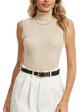 Spicy Sandia Sleeveless Turtleneck Tops for Women Ribbed Snug Fit Stretchy High Neck Sweater Vest