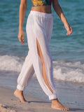 Women's Beach Pants Side Split Lightweight Vacation Long Pants Elastic Waist Jogger Trousers Drawstring Beach Cover Up Pants