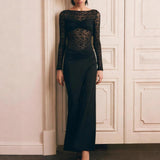 Women's Lace Long Sleeve Ruched Bodycon Maxi Dress Perfect for Evening Events and Formal Occasions