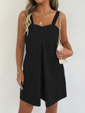 Womens Sleeveless Wide Strap Loose Fit Solid Color Casual Romper Jumpsuit with Pockets