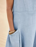 Women's Cotton Linen Sleeveless Maxi Dress with Side Pockets Loose Fit for Casual Vacations