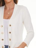 Women's 3/4 Sleeve Cardigan Knit Sweaters Cropped Button Jacket Open Front Shrug