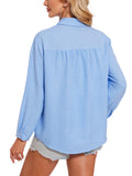 Womens Button Down Shirts Classic Long Sleeve Collared Casual Blouses Tops with Pocket