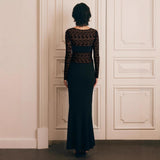 Women's Lace Long Sleeve Ruched Bodycon Maxi Dress Perfect for Evening Events and Formal Occasions