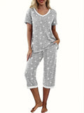 Capri Women's pajama set with V-neck short sleeved top and cropped pants pajama set with pockets