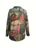 Vintage Floral Women's Long Sleeve Button Down Boho Shirt Classic Collar Versatile Top for Casual Attire, Relaxed Fit