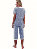 Capri Women's pajama set with V-neck short sleeved top and cropped pants pajama set with pockets