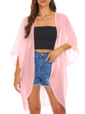 Women's Summer Chiffon Puff Sleeve Kimono Cardigan Loose Cover Up Casual