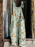 Women's Light Green Animal Print Sleeveless Jumpsuit with Tie Straps and Wide Legs for Casual Quirky Wear