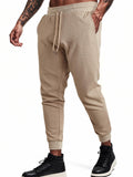 Men's Waffle Knit Jogger Pants, Elastic Drawstring Waist Casual Trousers for Daily & Lounge Wear