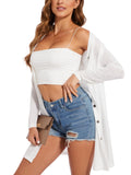 Spicy Sandia Women's Lightweight Button Down Sheer Summer Cardigans Open Front Long Sleeve Solid Kimono White XXL
