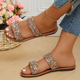 Women Sparkly Glitter Decorated Slippers, Casual Flat Summer Shoes, Lightweight Beach Sandals