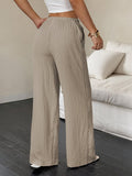 2pcs Women's Casual Solid Color Waist-Tie Pocket Wide-Leg Pants Set, Suitable for Casual Daily Wear and Vacation
