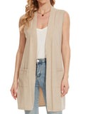 Beautiful Nomad Suéter para mujer, cuello en V, sin mangas, con botones, casual, de punto, color liso
