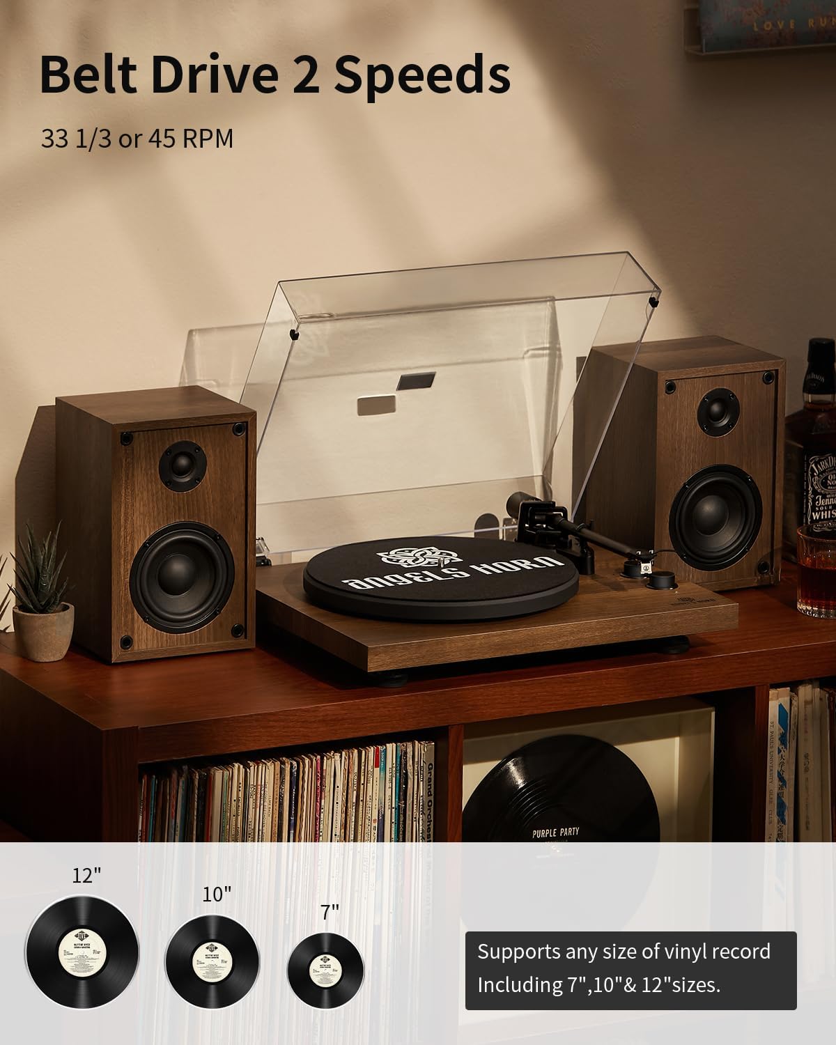 Vinyl Record Player, Hi-Fi System Bluetooth Turntable Players with Stereo Bookshelf Speakers, Built-in Phono Preamp, Belt Drive 2-Speed, Adjustable Counterweight, AT-3600L