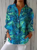 Vintage Floral Women's Long Sleeve Button Down Boho Shirt Classic Collar Versatile Top for Casual Attire, Relaxed Fit
