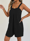 Womens Sleeveless Wide Strap Loose Fit Solid Color Casual Romper Jumpsuit with Pockets