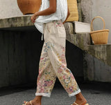 Women's Capri Pants with Pocket Linen Cotton Like High Waist Flowy Elastic Loose Fit Travel Summer Boho Gauze Pants