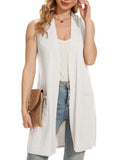 Beautiful Nomad Suéter para mujer, cuello en V, sin mangas, con botones, casual, de punto, color liso