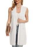 Beautiful Nomad Suéter para mujer, cuello en V, sin mangas, con botones, casual, de punto, color liso