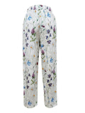 Women's Floral Print Elastic Waist Casual Loose Pants Summer Beach Trousers with Pockets
