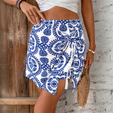 Women's Floral Print Wrap Skirt, High Waist Casual Mini Skirt, Summer Beach Vacation Sarong Skort for Daily and Travel