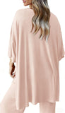 Women's Casual Loungewear Set Loose Crew Neck T Shirt With Side Pockets Pajama Set