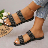 Women Sparkly Glitter Decorated Slippers, Casual Flat Summer Shoes, Lightweight Beach Sandals