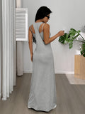 Women's Solid Color Asymmetrical Neckline Sleeveless Casual Dress, Summer Style, Built-in Bra