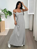 Women's Solid Color Asymmetrical Neckline Sleeveless Casual Dress, Summer Style, Built-in Bra