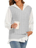 Womens V Neck Sleeveless Sweater Vest Cable Knit Casual  Ribbed Preppy Pullover Tops