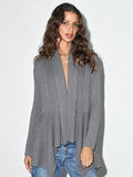 Women's Ribbed Knit Cardigan, Elegant Shawl, Long Sleeve with Asymmetrical Hem, Perfect for Casual and Office Wear