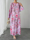 Women's Long Sleeve Print Maxi Dress, Elegant Casual Resort Style, Perfect for Vacation Wear