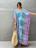 Women Kaftan Dresses Plus Size V-Neck Batwing Sleeves Beach Cover Up Boho Print Mumu Dress
