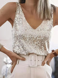 Womens Tank Tops Casual Fashion V Neck Strappy Sequin Sparkle Shimmer Camisole Sleeveless Tanks Tops